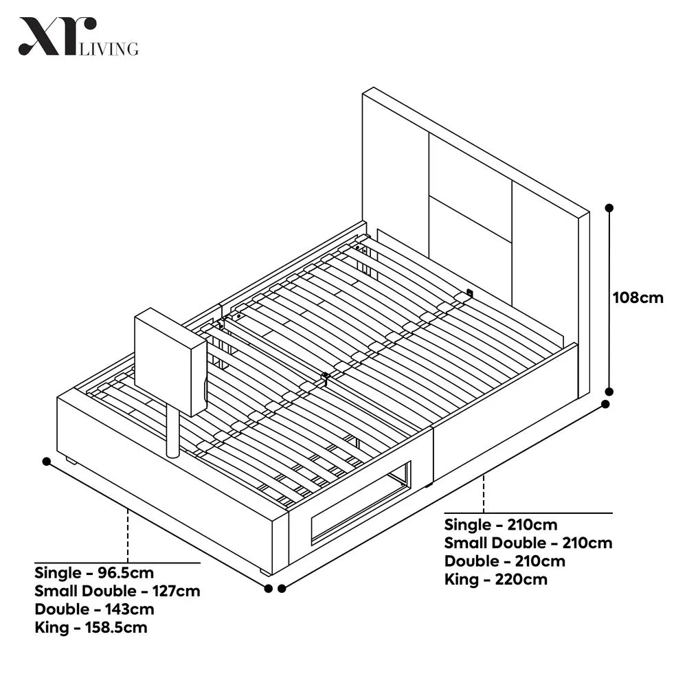 X Rocker AVA Upholstered TV Bed with Underbed Storage & LED Lights in Black 6