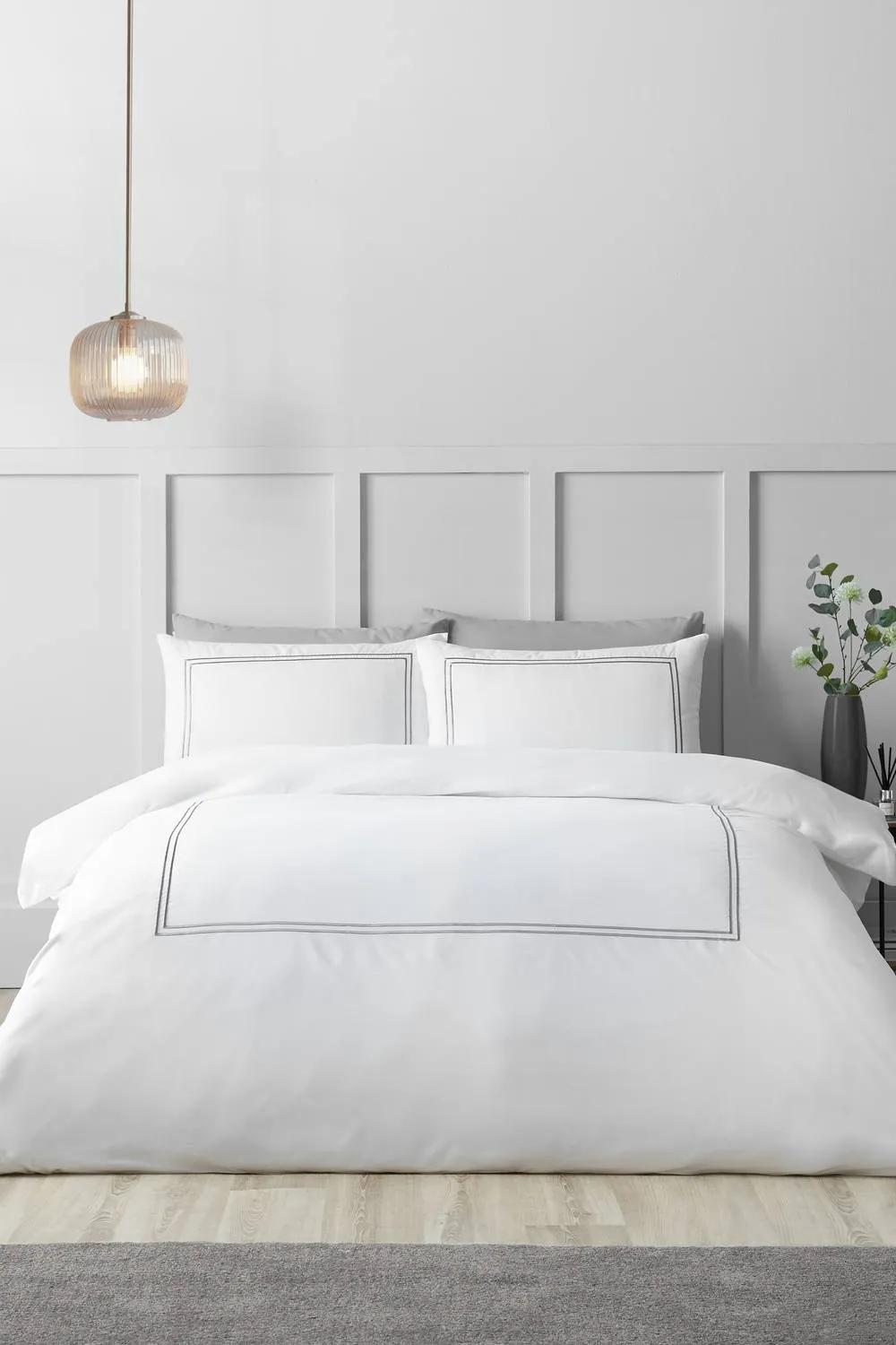 Catherine Lansfield 'So Soft Mono Satin Stitch' Duvet Cover Set in Silver