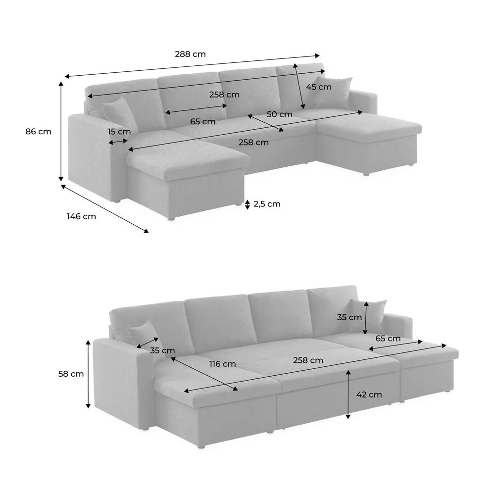 sweeek 4-seater u shaped sofa bed in fabric in Dark Grey 5