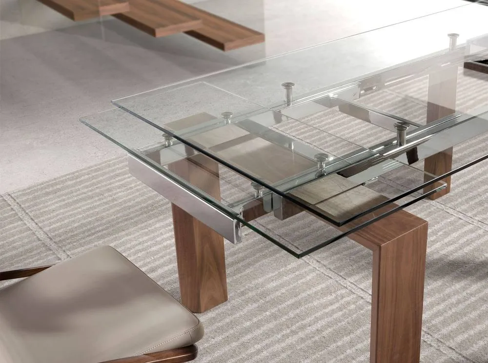 Angel Cerda Model Extending Dining Table - Tempered Glass Top in Walnut 5