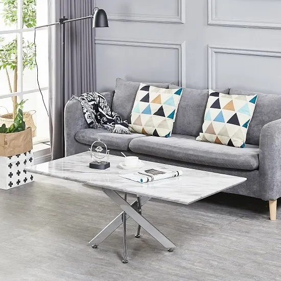 Deltino Grey Marble Effect Coffee Table With Chrome Legs
