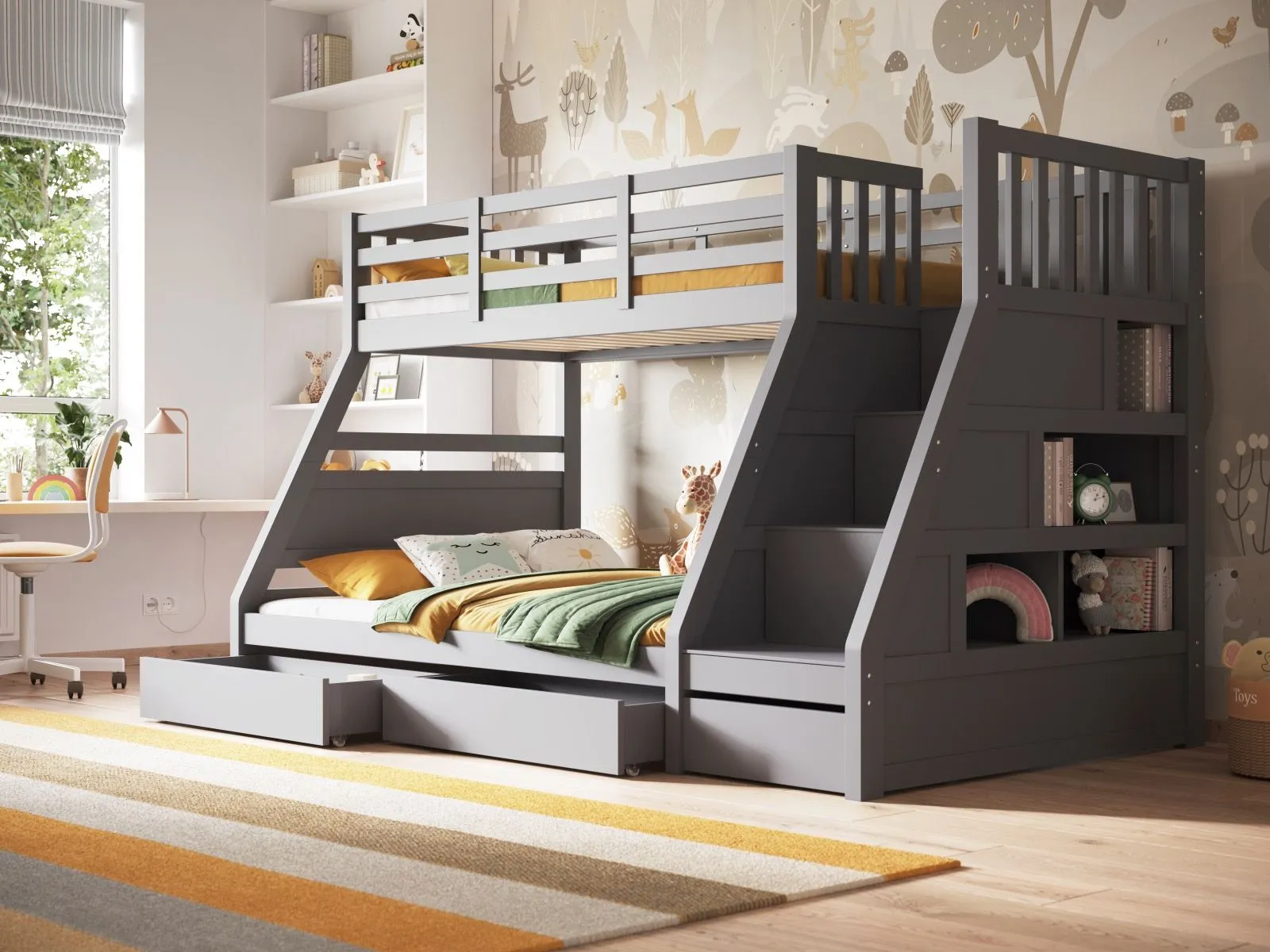 Flair Lunar Wooden Triple Bunk Bed in Grey