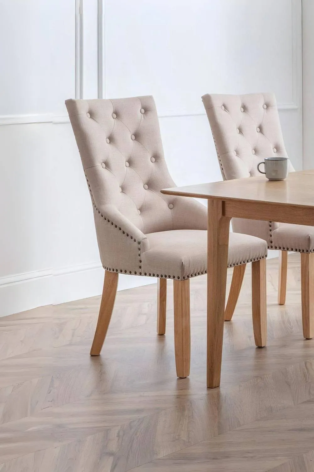 Julian Bowen Loire Buttoned Back Upholstered Dining Chair (Set of 2) in Light Beige 2
