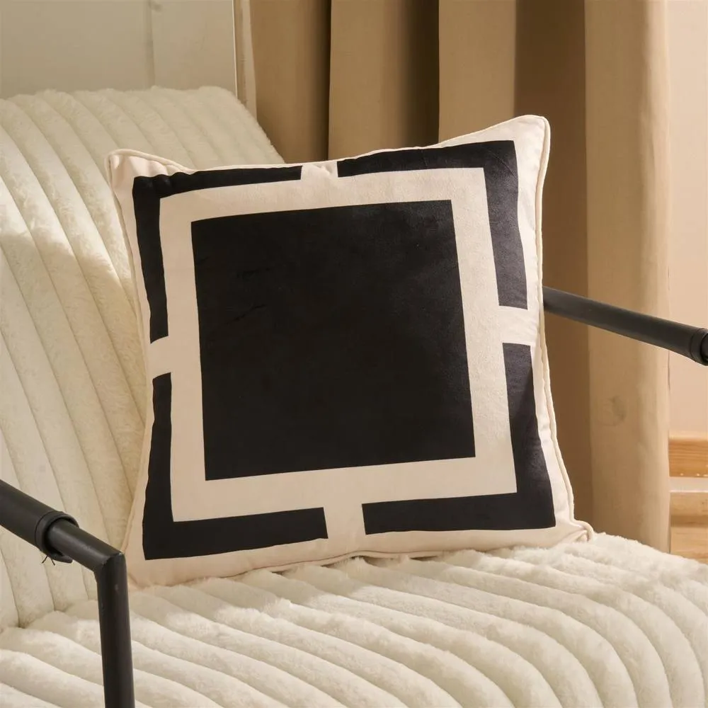 OHS 2 x Square Print Matte Velvet Decorative Cushion Covers