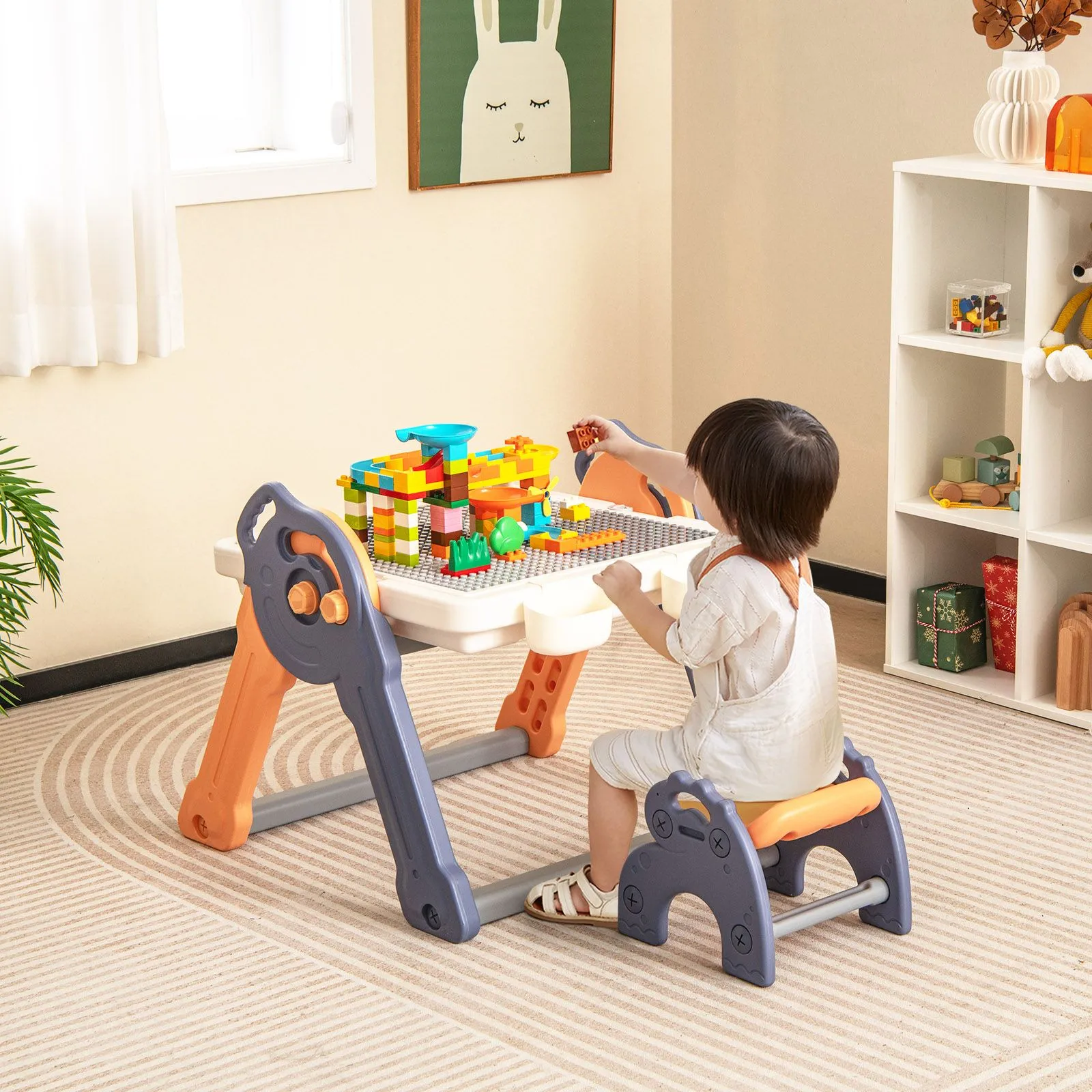 Costway 6-In-1 Multi-activity Play Table & Chair Set Folding Painting Easel 2
