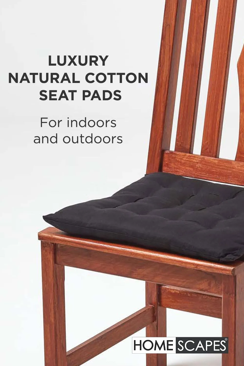 Homescapes 4 Pack Seat Pads Luxury 100% Cotton Indoor Outdoor Garden Cushion, 40cm in Black 2