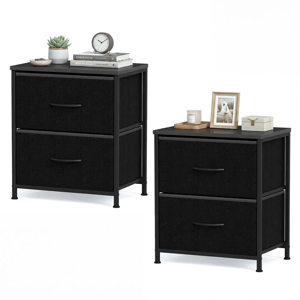 Costway 2PCS Nightstand End Table w/ 2 Fabric Drawers Bedside Table Side Table in Black