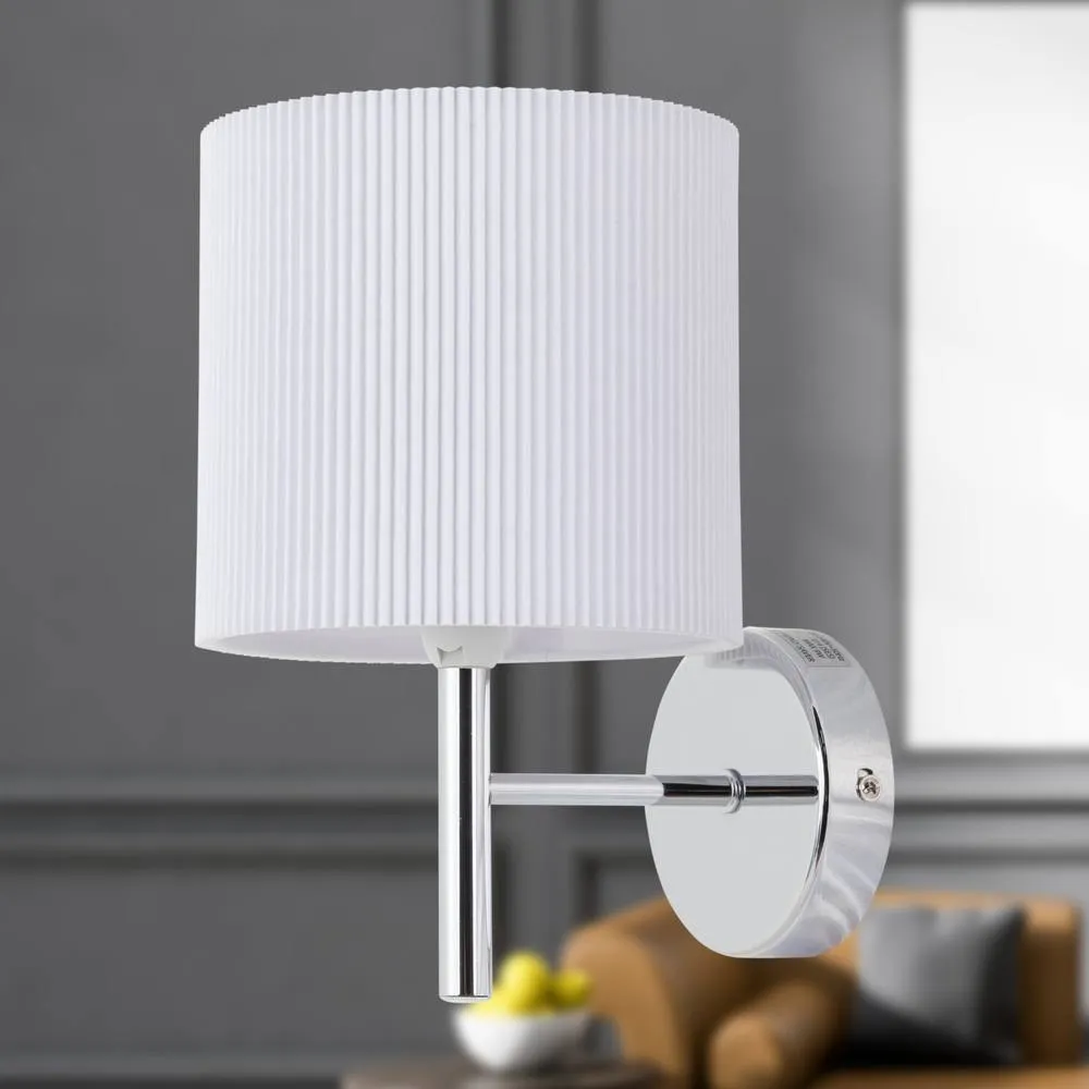 First Choice Lighting Set of 2 Brea - Chrome Wall Lights with White Pleated Shade in Silver 5