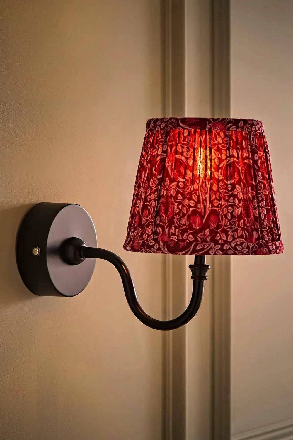 ValueLights Lowe Floral Pleated Shade Metal Portable Rechargeable Wall Light in Light Red 2
