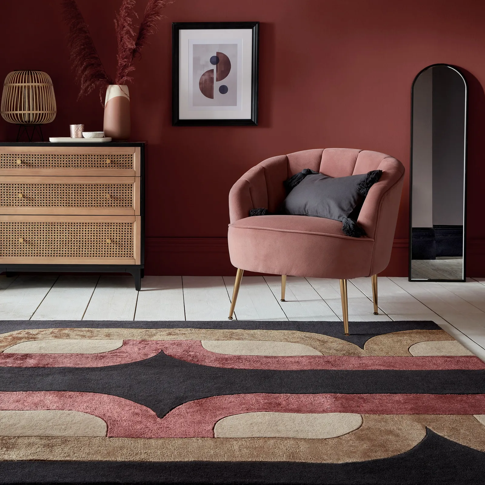Kata Wool Mix Rug Black, Brown and Red