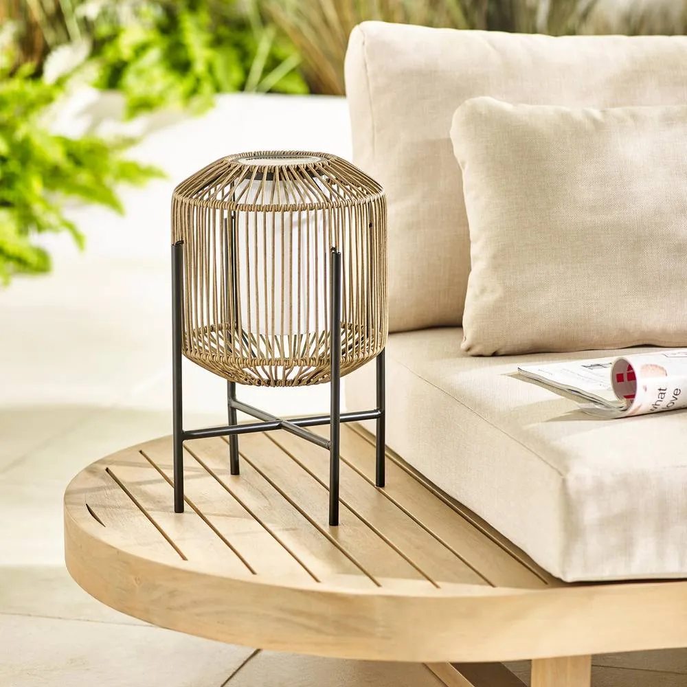 FurnitureboxUK Fiji Rattan Solar Outdoor Lantern in Brown