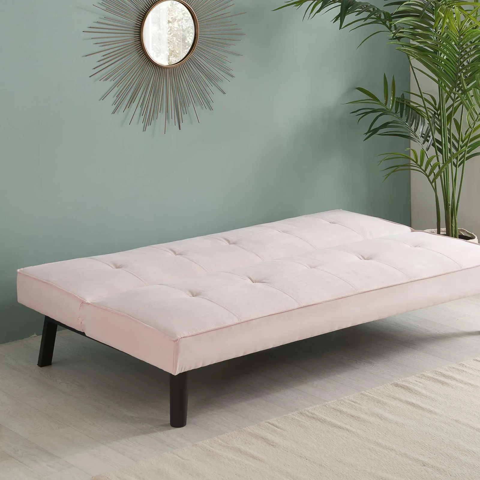 Birlea Velvet Sofa Bed Aurora 3 Seater Settee Modern Fabric in Pale Pink 2