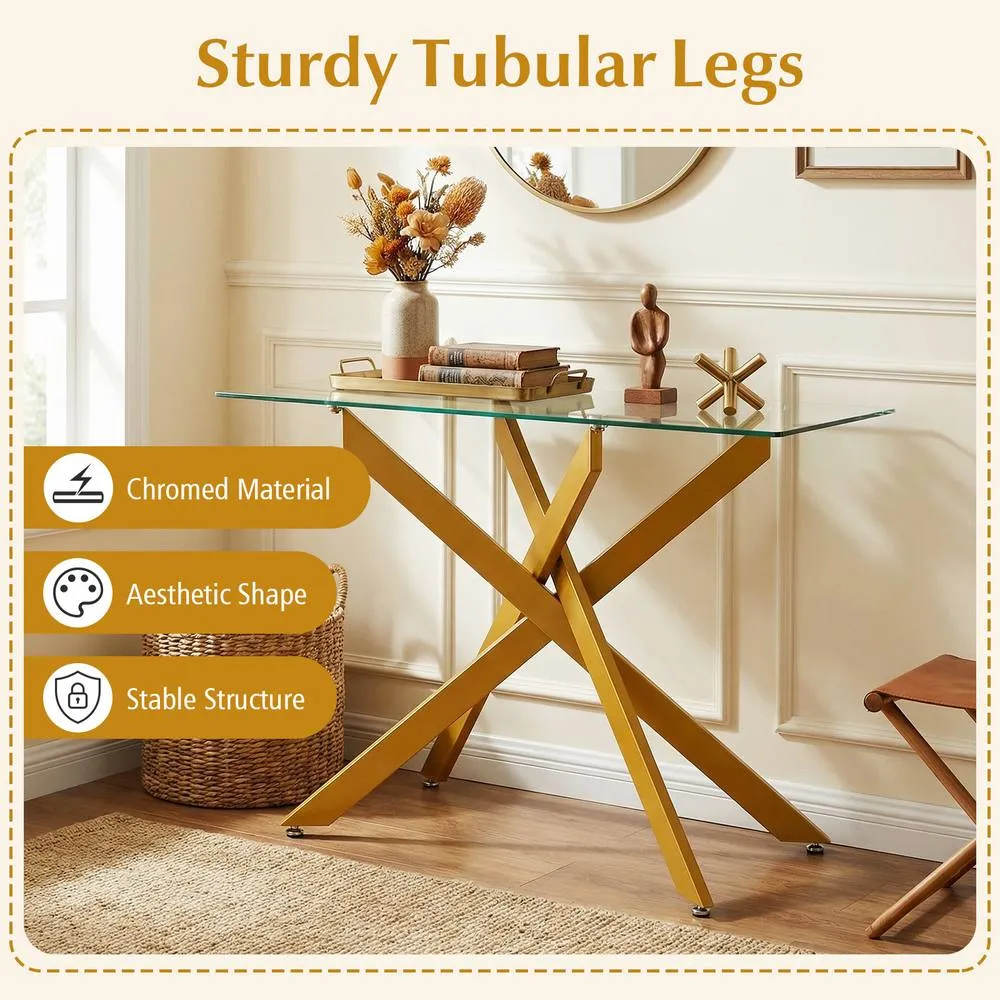 Costway Glass Console Table 115CM Entryway Table w/ Clear Tempered Glass Top in Gold 6