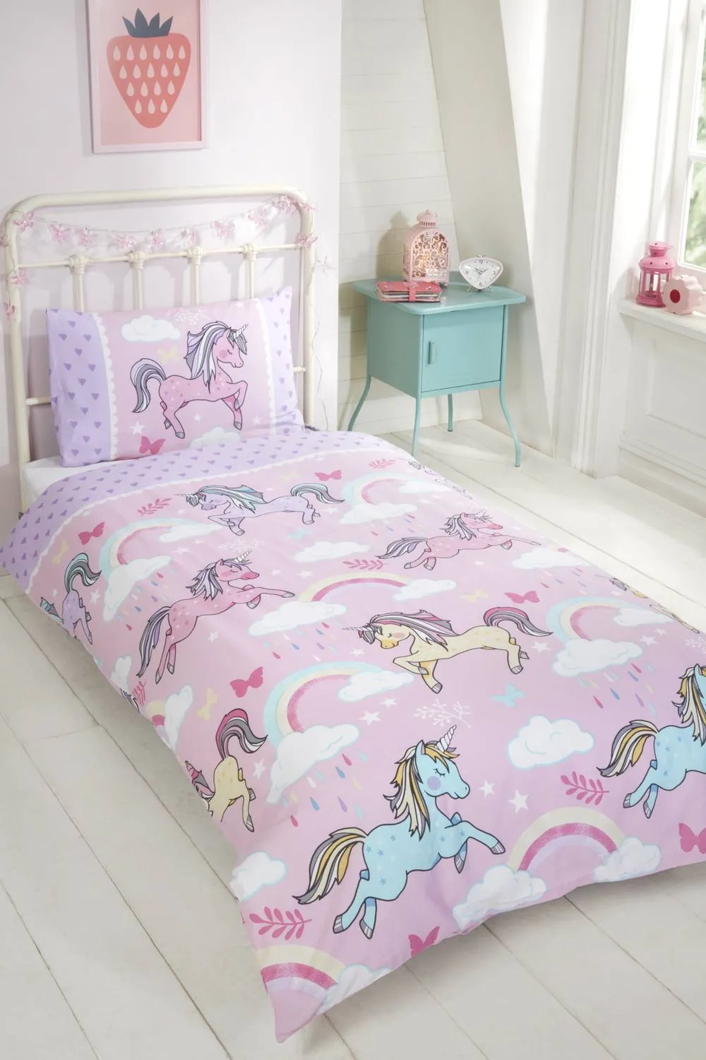 Rapport Home Unicorns Polycotton Duvet Cover Set With Pillowcase in Light Pink