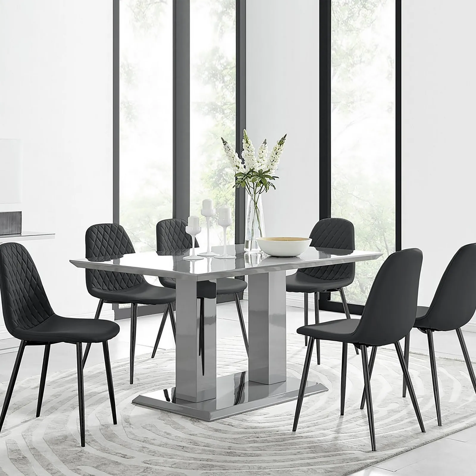 FurnitureboxUK Imperia 6 Grey Dining Table & 6 Corona Black Leg Chairs 1