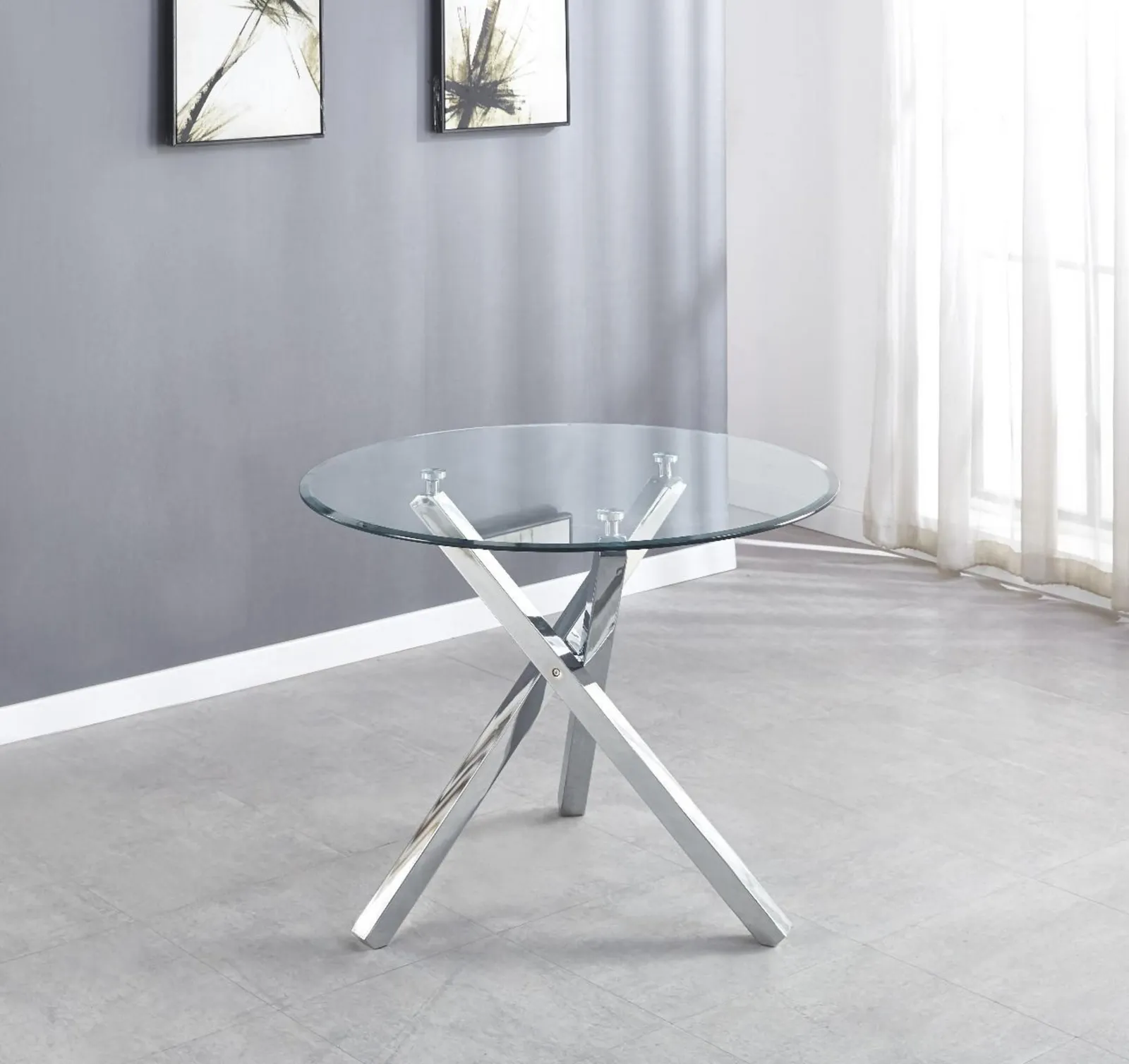 FurnitureboxUK Selina 100cm 4-Seater Striking Round Glass & Chrome Dining Table With Square Legs in Silver 5