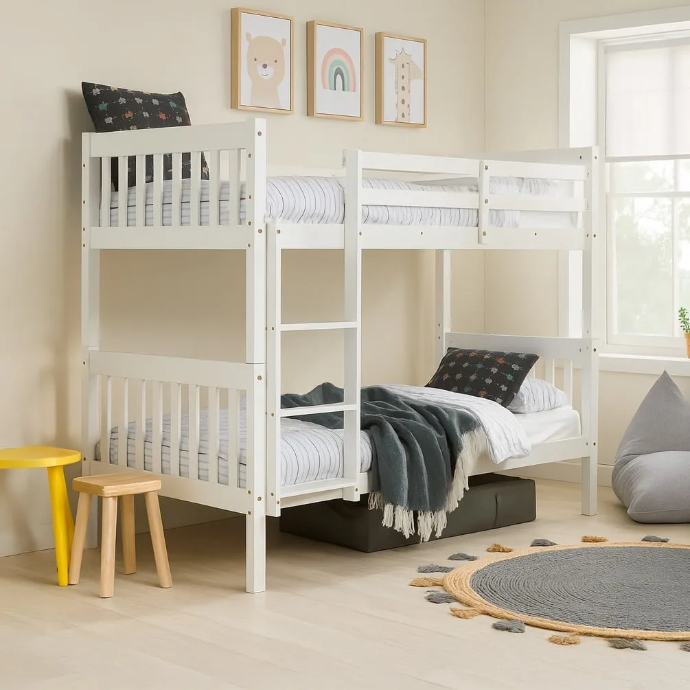 Suzie - Single - Solid Pine Bunk Bed - White - Wooden - 3ft