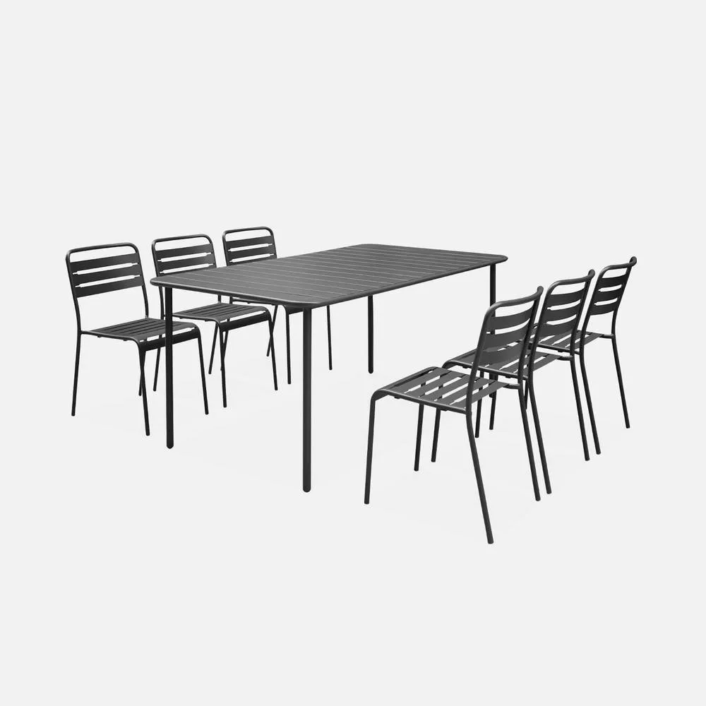 sweeek 6-8 Seater Rectangular Steel Garden Table in Dark Grey 2