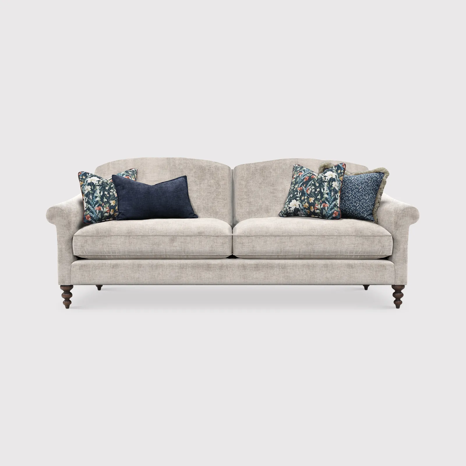English Heritage Clover 26 Extra Large Sofa With Pre Set Scatters, Grey Fabric | Barker & Stonehouse 1