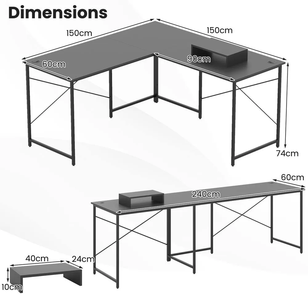 Costway L-Shaped Corner Computer Desk Reversible Study Writing Desk Workstation Home Office Laptop Table Grey 4