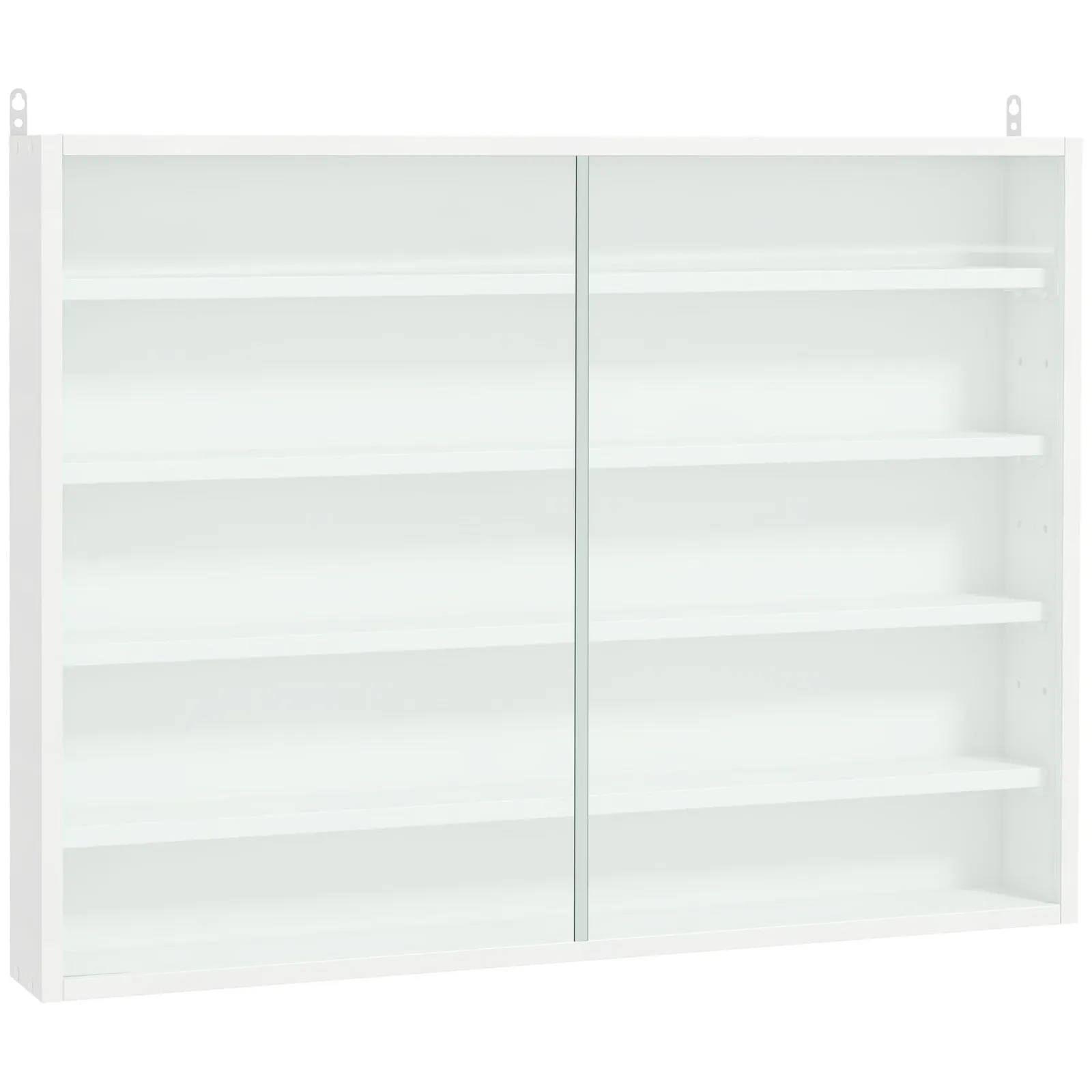 HOMCOM 5-Tier Wall Mounted Cabinet Display Shelf Unit w/ Adjustable Shelves Glass Doors in White 2