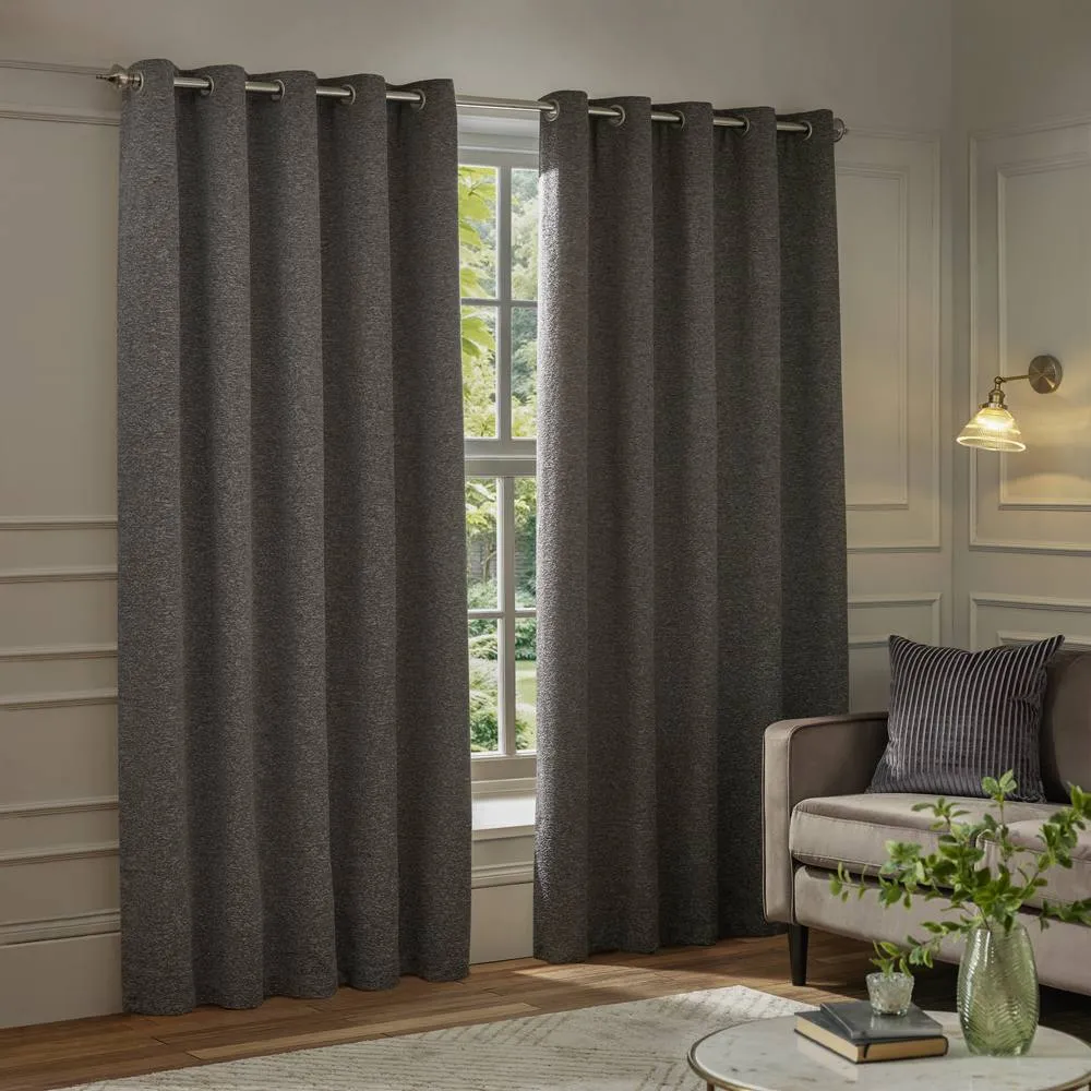 Paoletti Galaxy Velvet Chenille Eyelet Curtain Pair in Charcoal 2