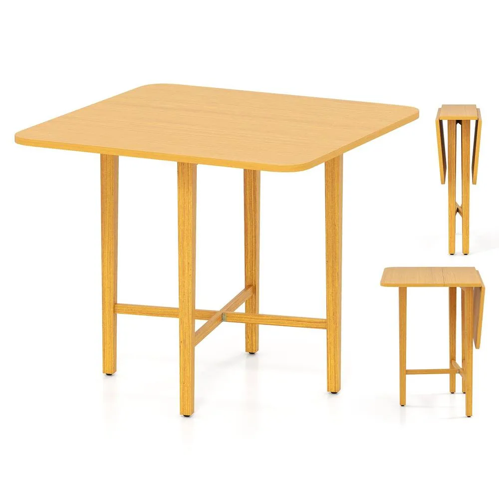 Costway Extendable Dining Table Drop Leaf Kitchen Table in Natural