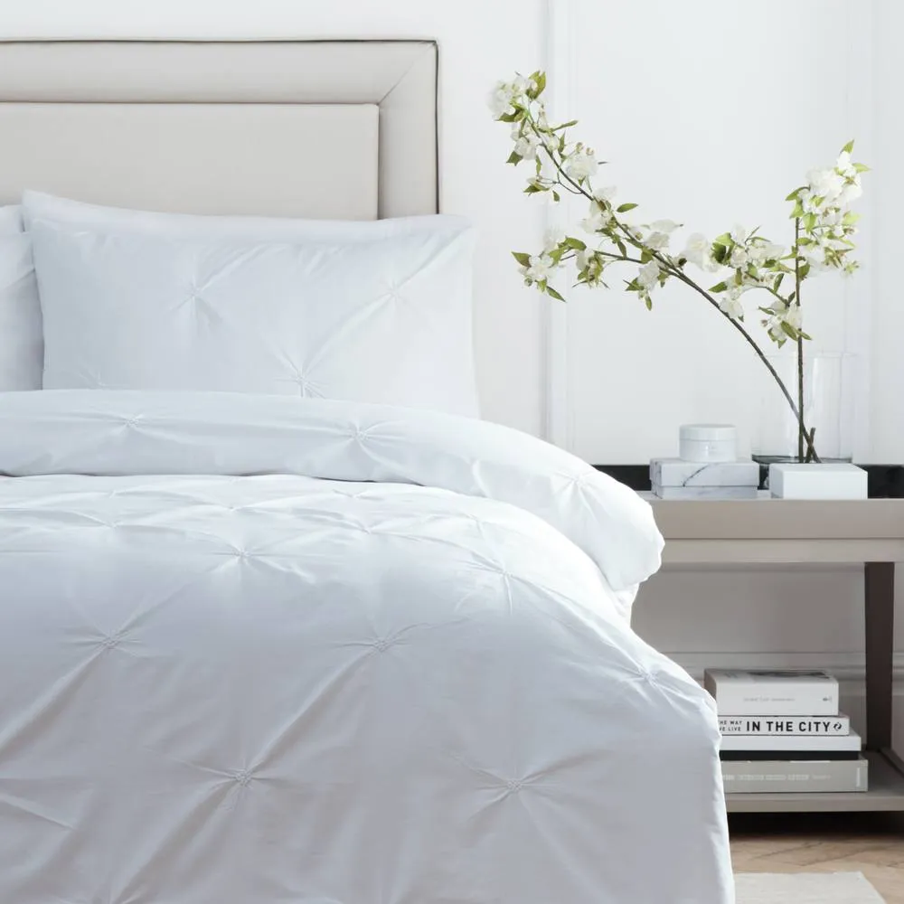 Paoletti Elysia Pinch Pleat 100% Cotton Embroidered Duvet Cover Set in White 3