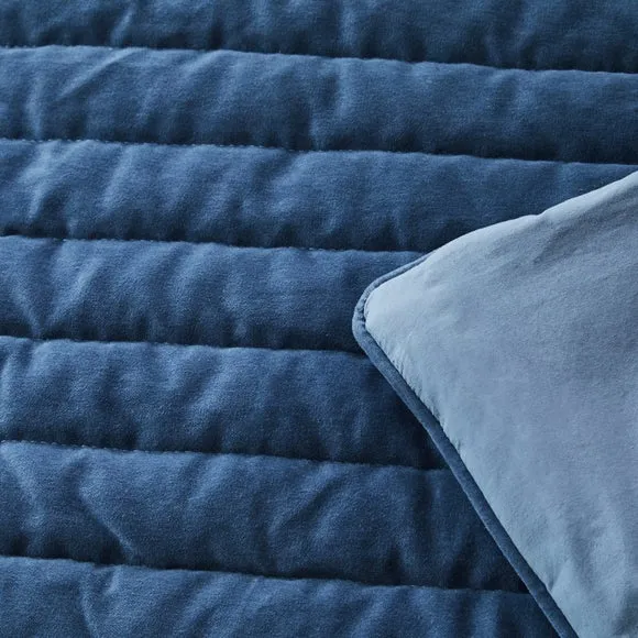 Dorma Remington Cotton Velvet Blue Bedspread 2