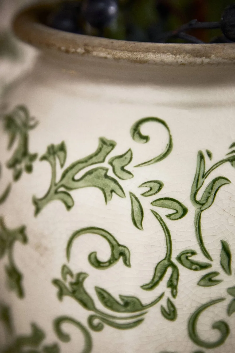 Dibor Vintage Irina Green Large Botanical Flower Urn Vase H37 x Dia19cm in Cream 3