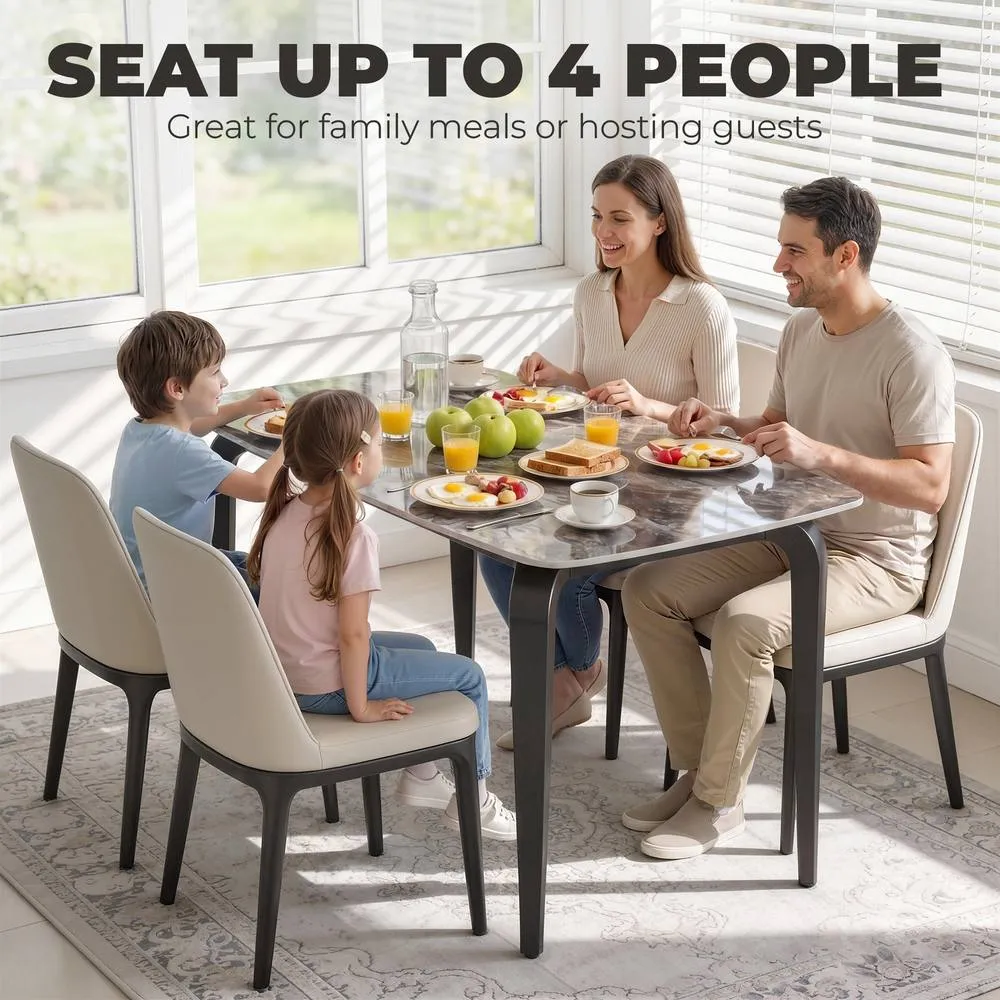 HOMCOM Dining Table for 4, Kitchen Table with Sintered Stone Tabletop in Brown 4