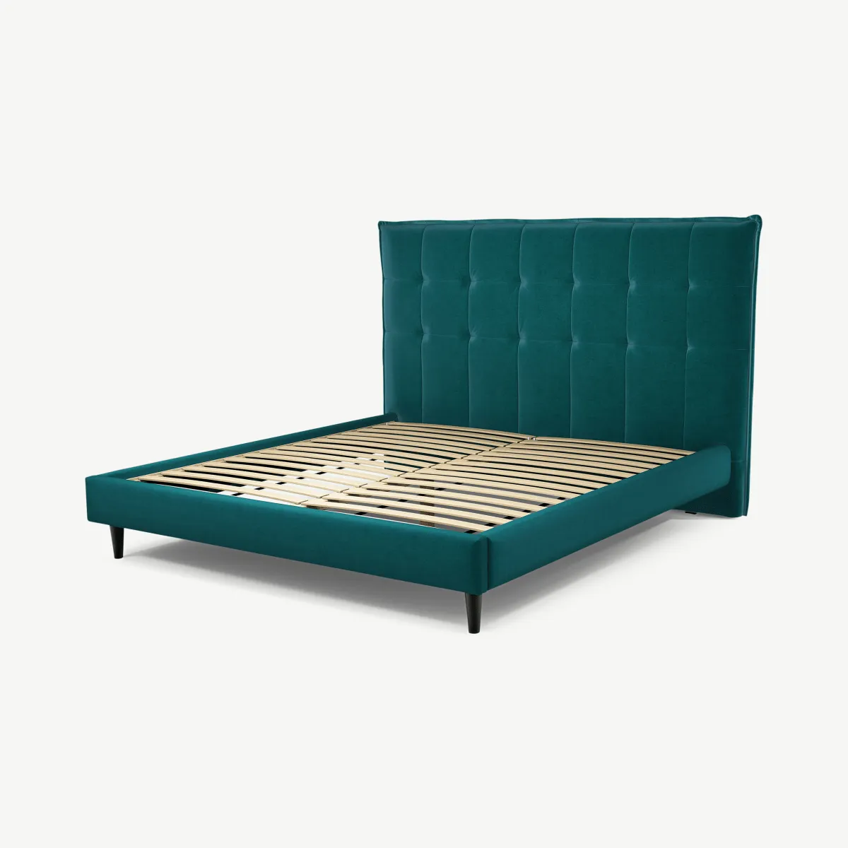 Lamas Super King Size Bed, Tuscan Teal Velvet with Black Stain Oak Legs