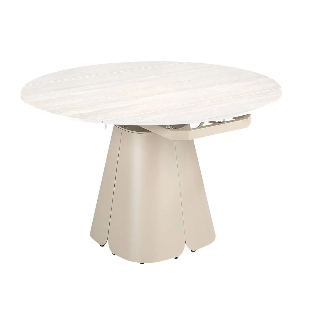 Angel Cerda Extendable Round Porcelain Dining Table with Steel Base in Beige