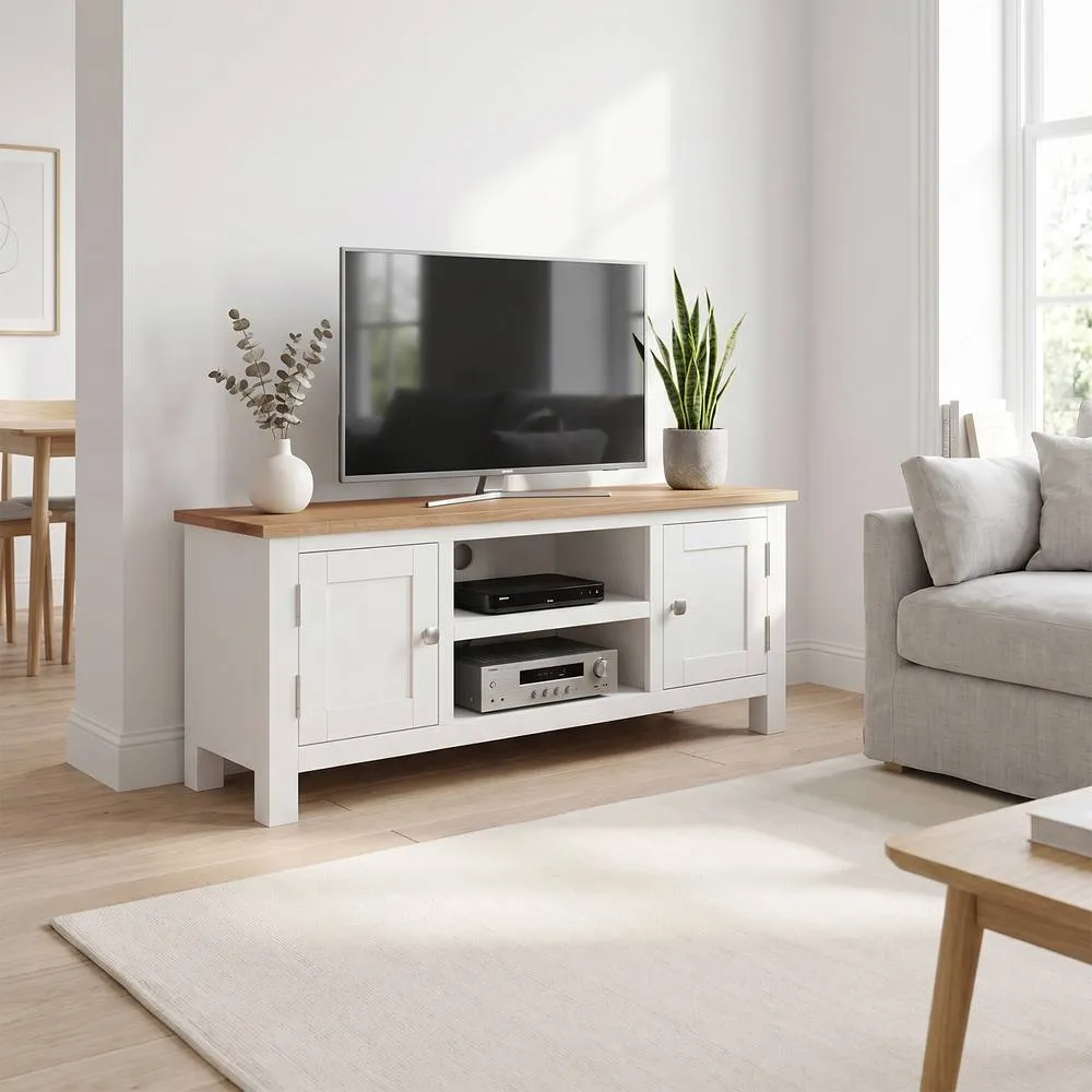 Seconique Cambridge 2 Door Tv Unit - Linen/Oak (Fully assembled) in White