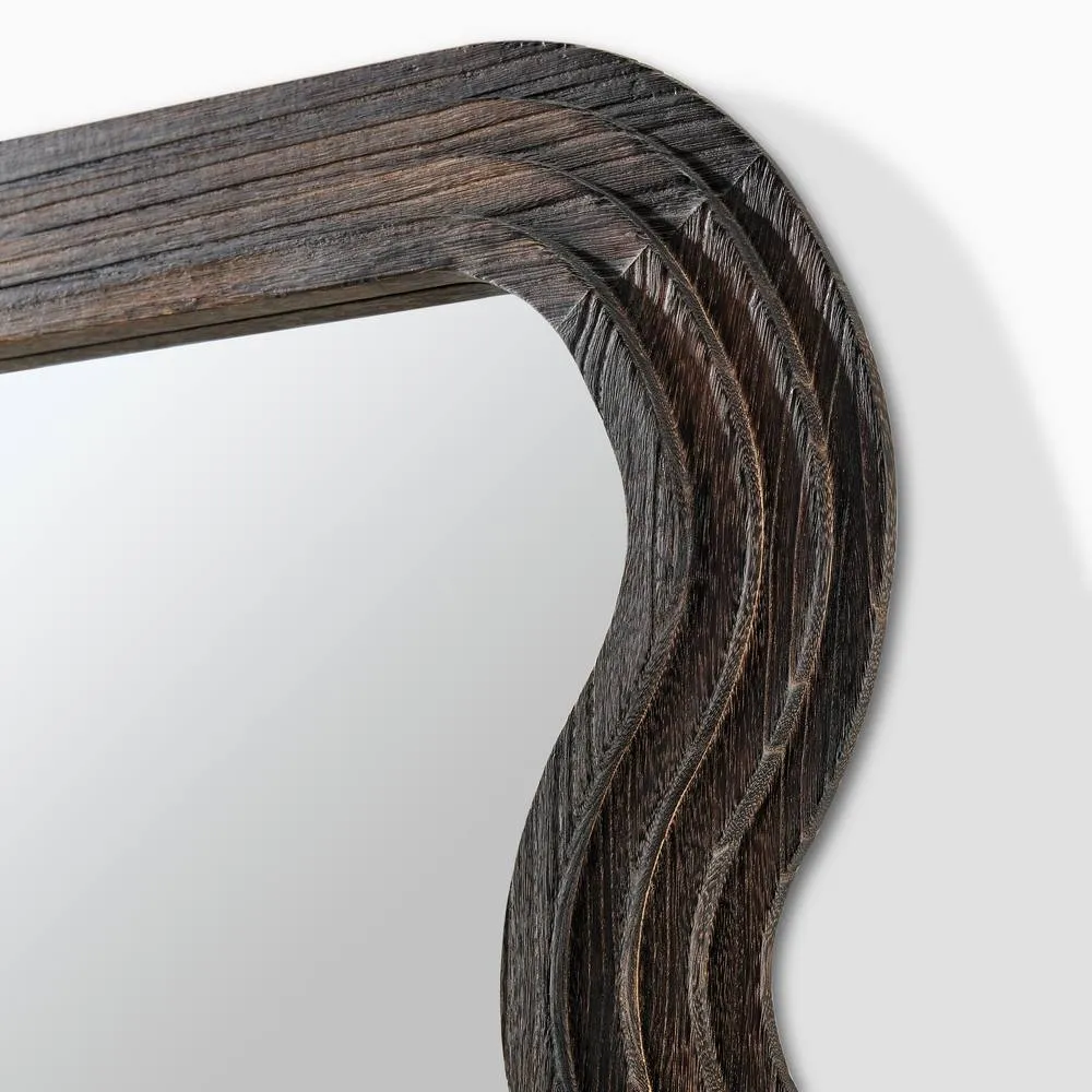 FurnitureboxUK Liora Walnut Wood Medium 90x60cm Rectangle Wavy Wall Mirror 6