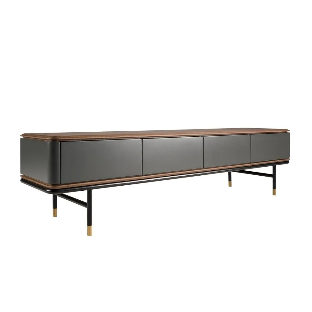 Angel Cerda Matt Dark Grey MDF TV Stand with Walnut Veneer Top