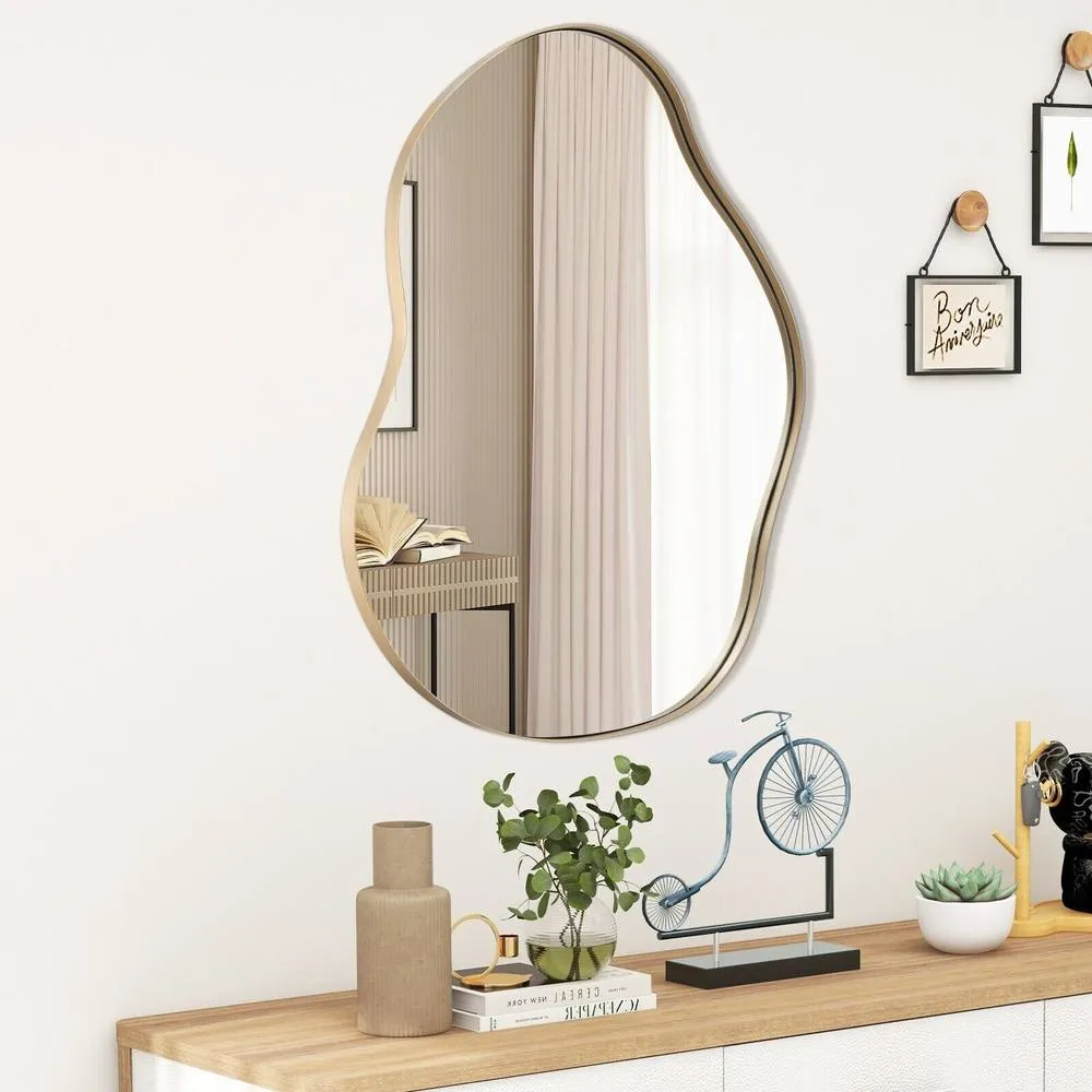 Costway Irregular Wall Mirror Metal Frame Asymmetrical Mirror Decorative Vanity Mirror in Gold 5