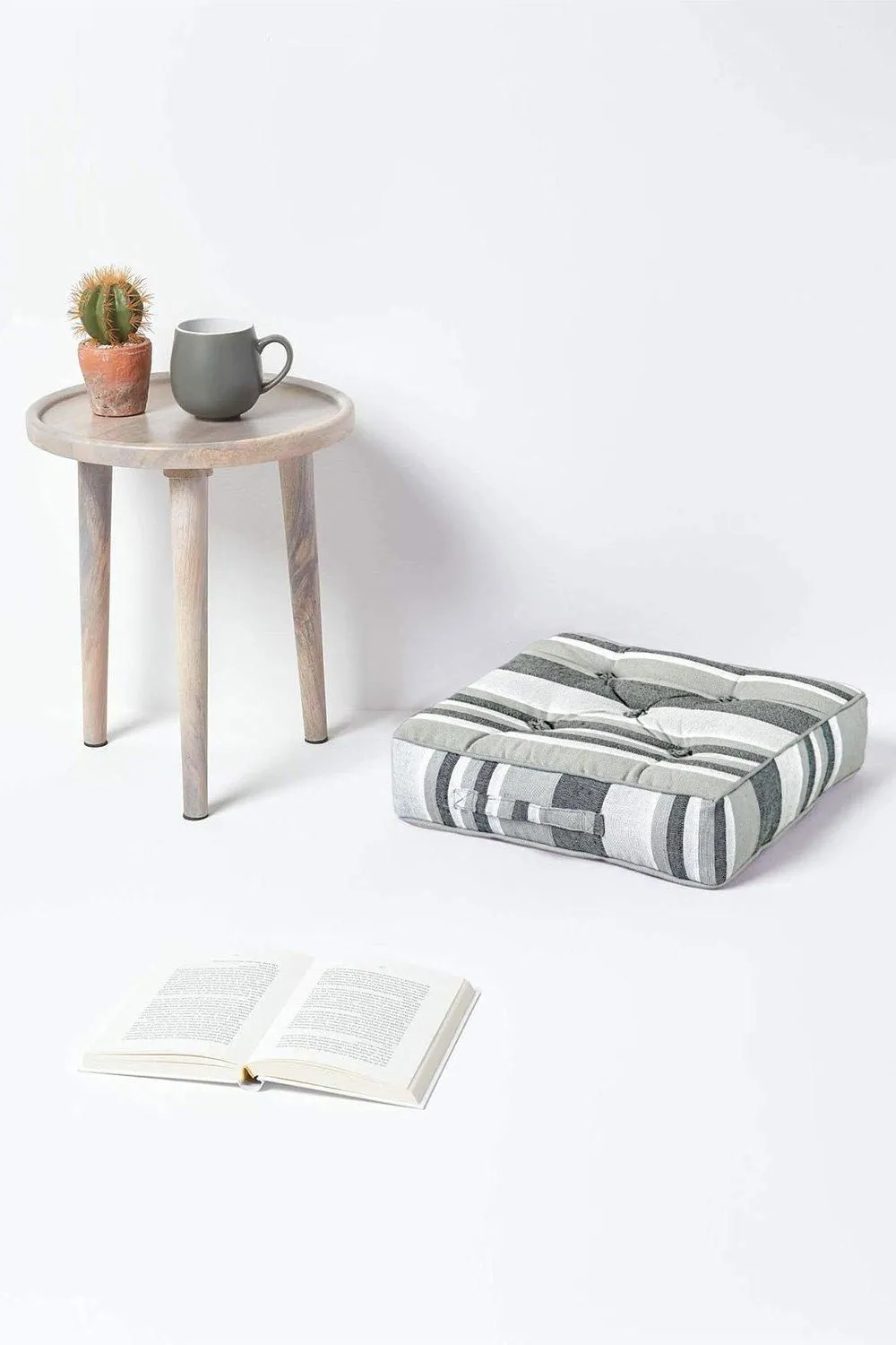 Homescapes Morocco Striped Cotton Floor Cushion in Light Grey 2