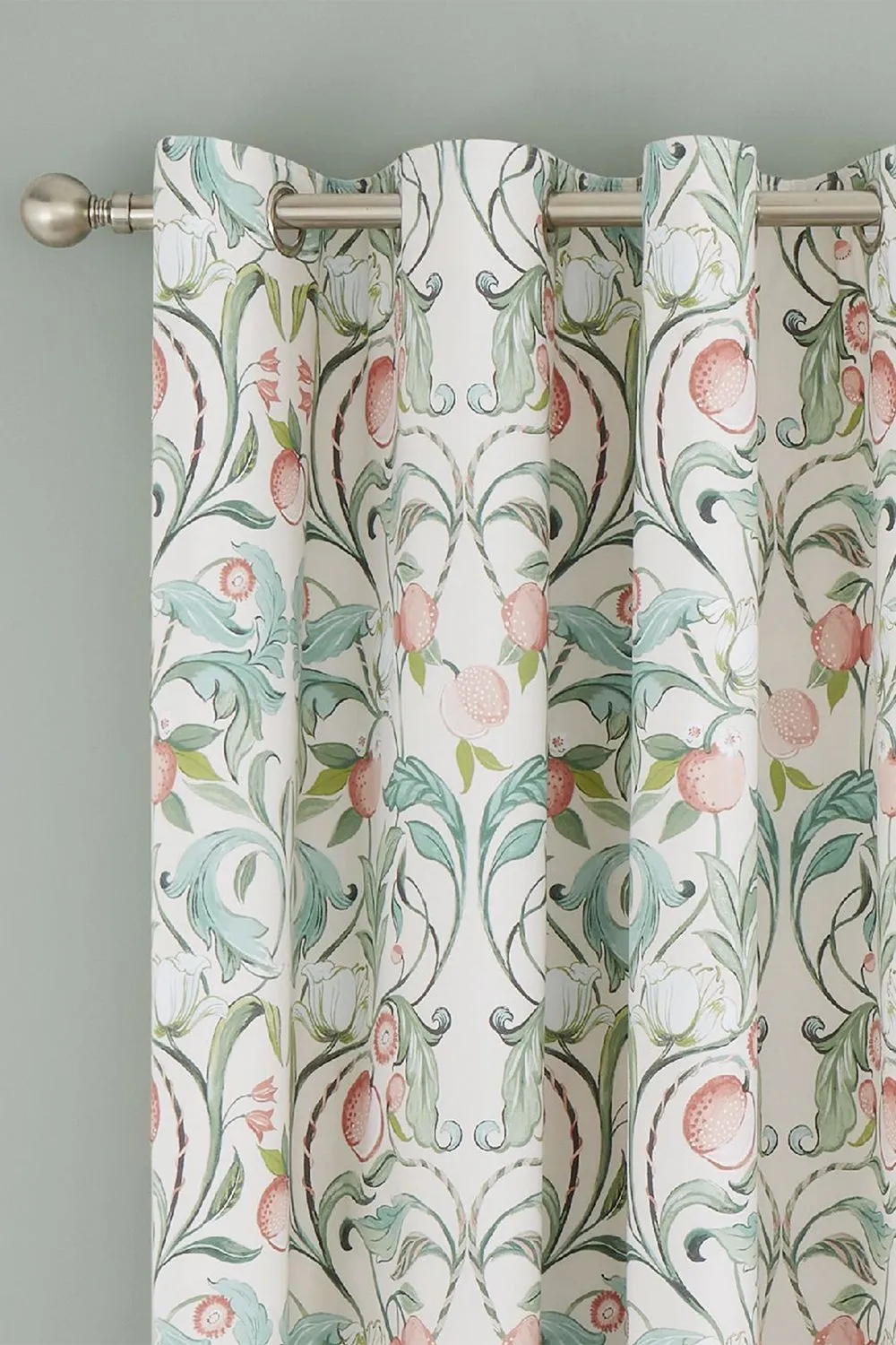 Catherine Lansfield 'Clarence Floral ' Lined Eyelet Curtains Two Panels in Beige 2