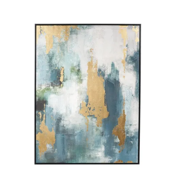 Gold & Blue Abstract Black Framed Canvas 4