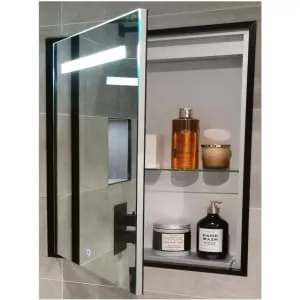 Melford Melford Black Surround LED Recessed Mirror Cabinet with Integrated Shaver Socket - 700 x 500mm