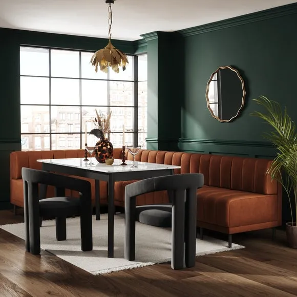 Amali Matte Plush Velvet Right Hand Dining Bench Orange Bundle 2