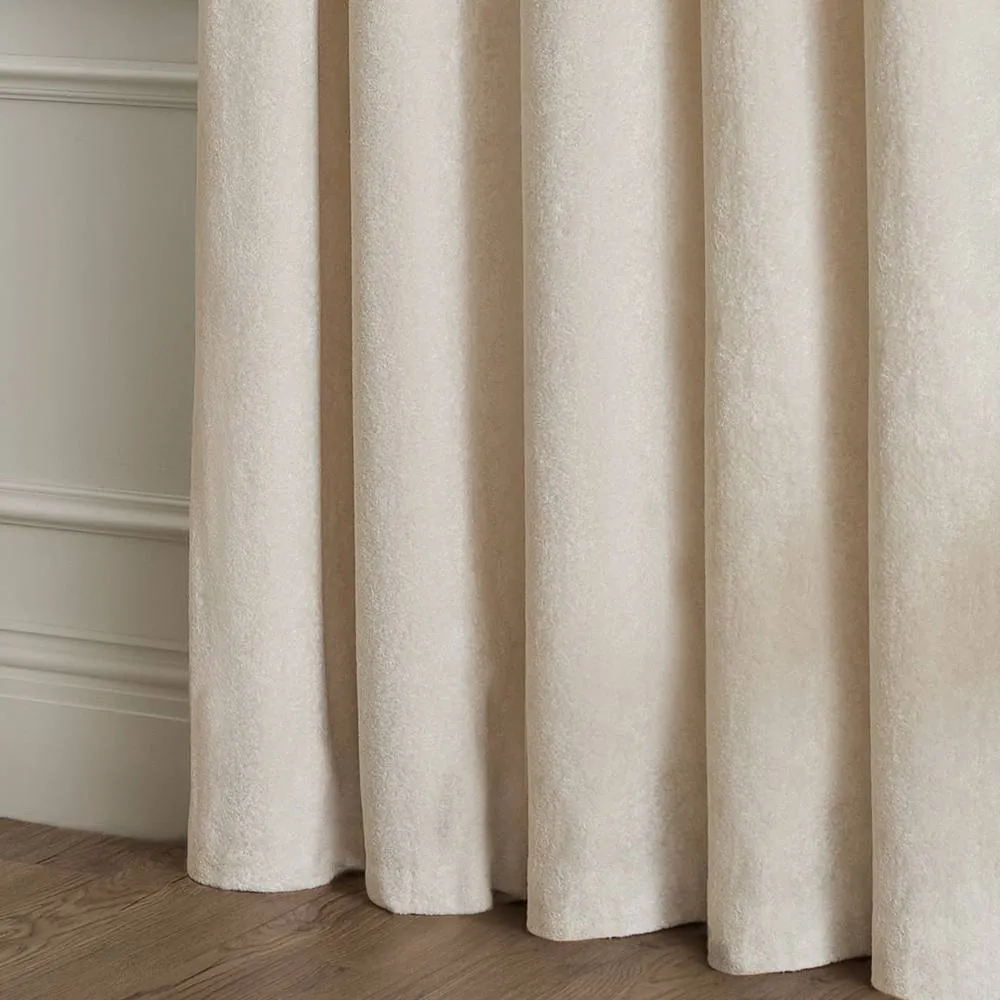Paoletti Lustre Velvet Fully Lined Eyelet Curtain Pair in Off-White 5