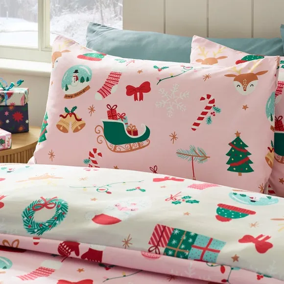 Catherine Lansfield Christmas Happy Holidays Duvet Cover & Pillowcase Set 4