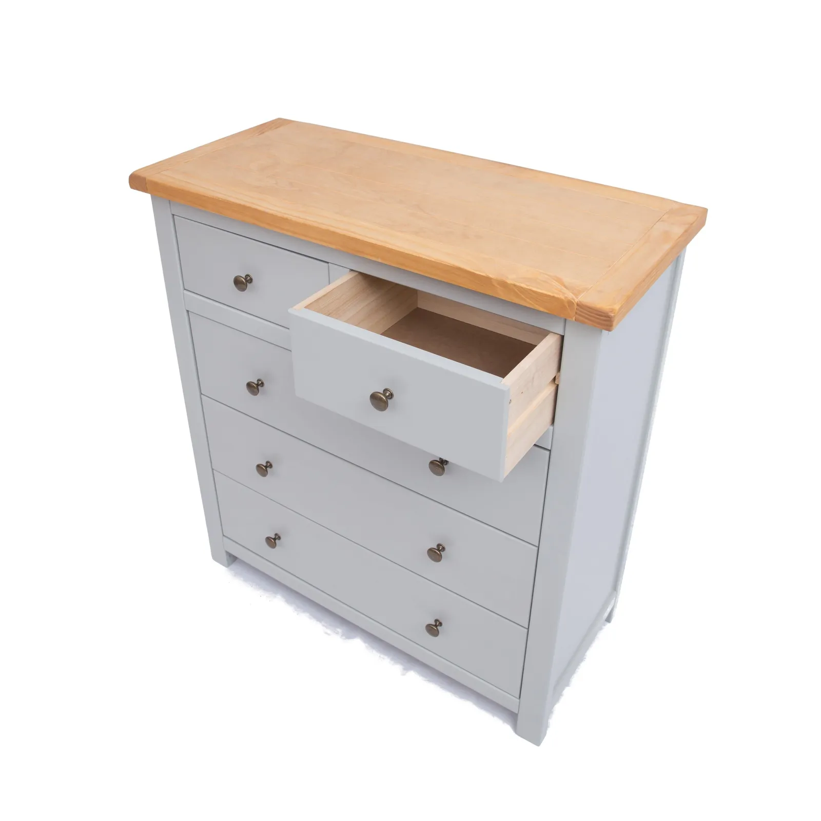 Cabinet Bits Argenta 5 Drawer Chest of Drawers Brass Knob in Light Grey 4