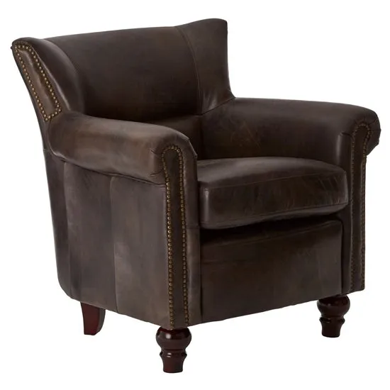Sadalmelik Leather Scroll Armchair In Dark Grey
