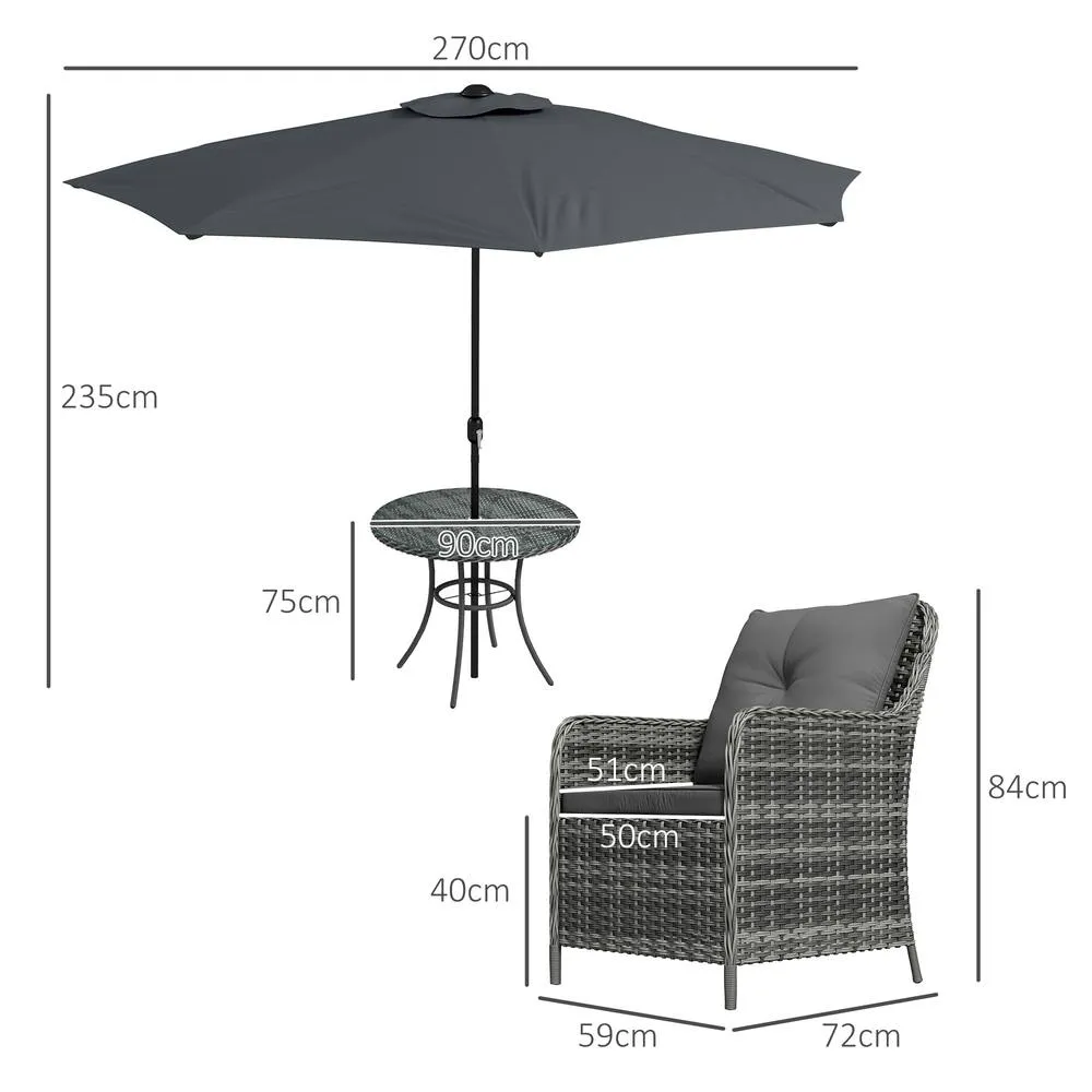 OUTSUNNY Luxury Rattan Garden Dining Set W/ Parasol, Cushions in Mid Grey 3