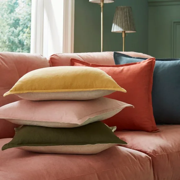 Contrast Oxford Edge Cotton & Linen Square Cushion Cover 5