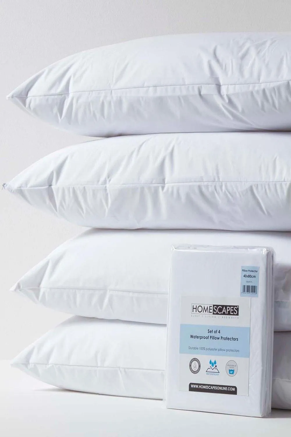 Homescapes Waterproof Pillow Protectors 40 x 80 cm, Pack of 4 in White