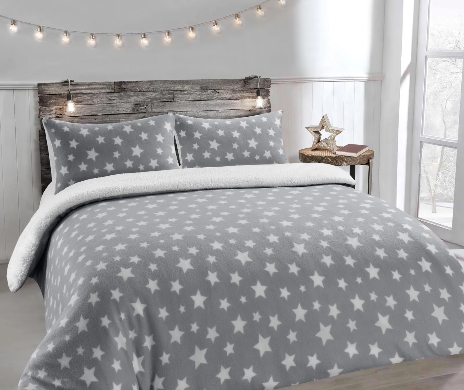 Velosso Teddy Stars Warm & Cosy Duvet Cover & Pillowcase Set in Silver